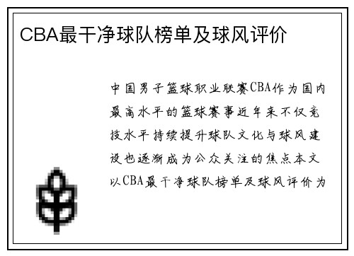 CBA最干净球队榜单及球风评价
