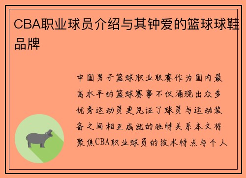 CBA职业球员介绍与其钟爱的篮球球鞋品牌